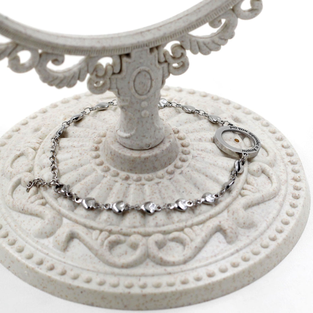 Matthew 17:20 & Luke 1:37 with Mustard Seed Bracelet: Heart Links with Zircon Dot Detail