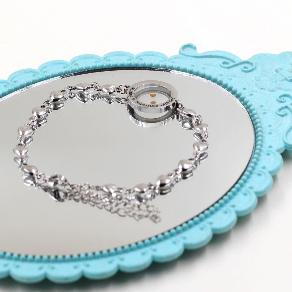 Matthew 17:20 & Luke 1:37 with Mustard Seed Bracelet: Heart Links with Zircon Dot Detail