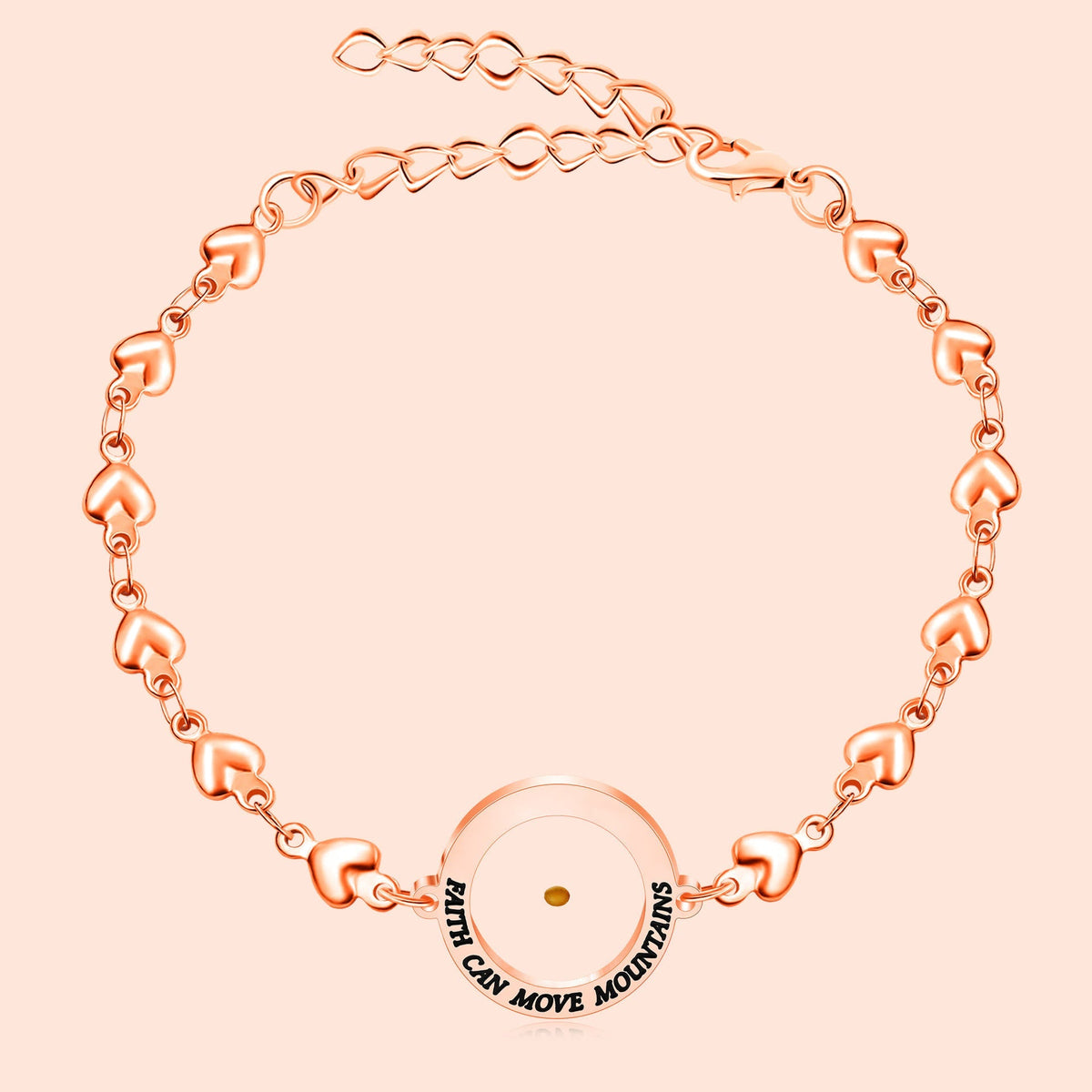 Matthew 17:20 & Luke 1:37 with Mustard Seed Bracelet: Heart Links with Zircon Dot Detail
