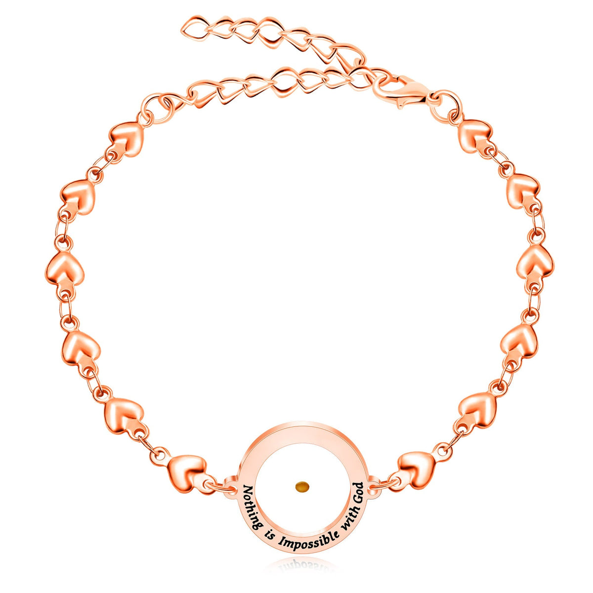 Matthew 17:20 & Luke 1:37 with Mustard Seed Bracelet: Heart Links with Zircon Dot Detail
