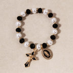 Marian Medallion Beaded Bracelet: Our Lady Accents & Enamel Cross Charm