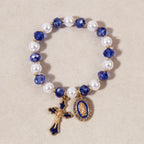 Marian Medallion Beaded Bracelet: Our Lady Accents & Enamel Cross Charm