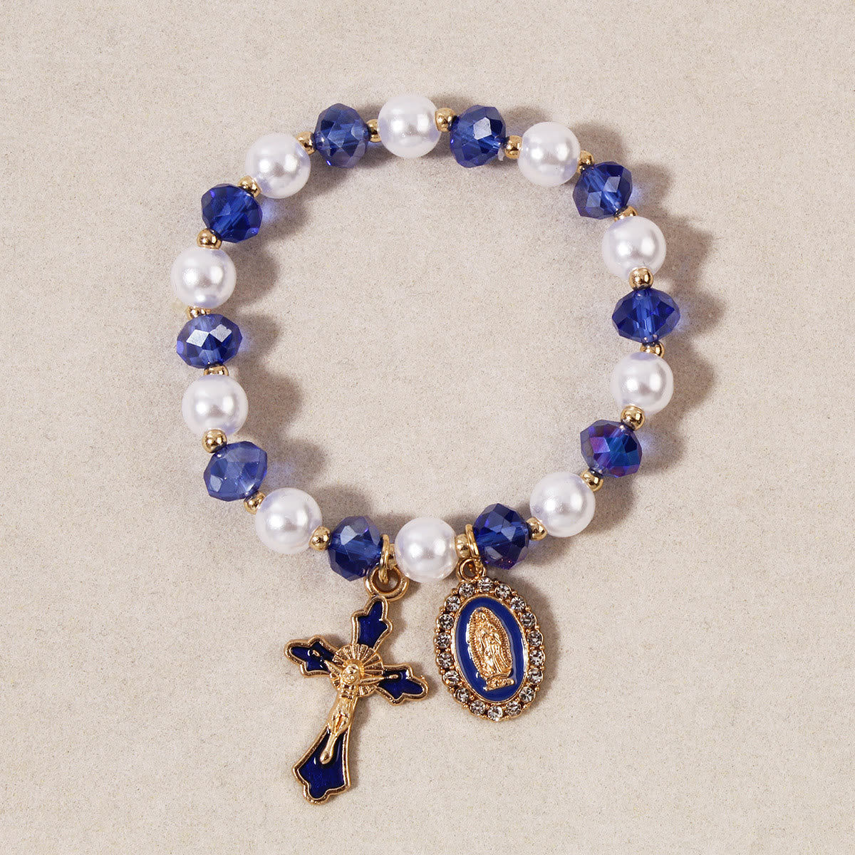 Marian Medallion Beaded Bracelet: Our Lady Accents & Enamel Cross Charm