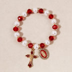 Marian Medallion Beaded Bracelet: Our Lady Accents & Enamel Cross Charm