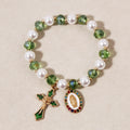 Marian Medallion Beaded Bracelet: Our Lady Accents & Enamel Cross Charm