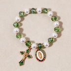 Marian Medallion Beaded Bracelet: Our Lady Accents & Enamel Cross Charm