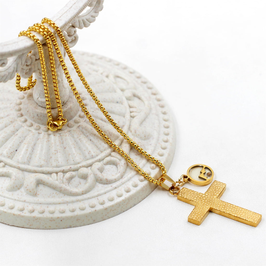 Textured Cross Mustard Seed Necklace: Metallic Charms for Spiritual Reminders