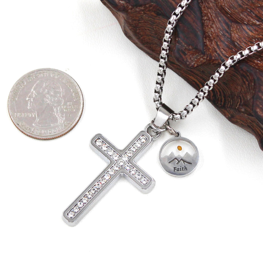 Zircon-Studded Mustard Seed Cross: Mountain Motif for Daily Faith