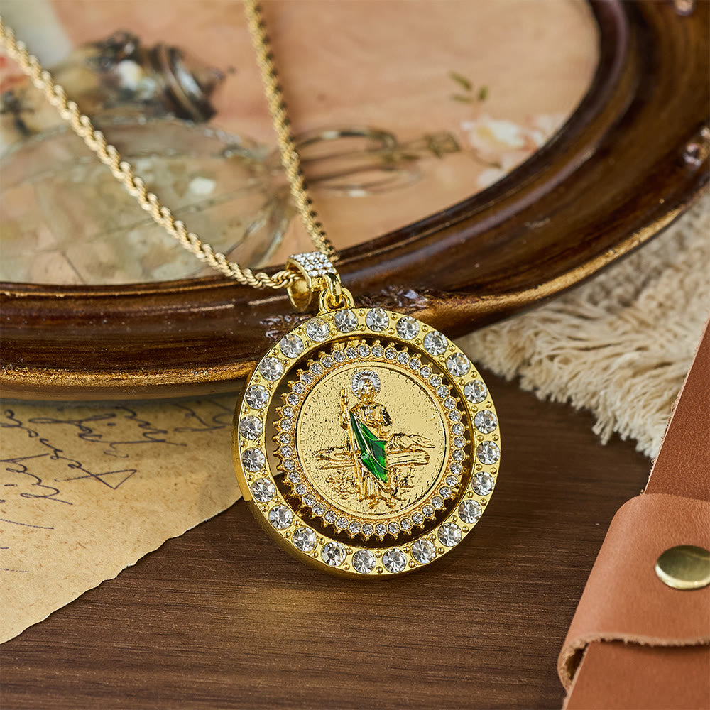 Rotating St. Jude Crystal Halo Necklace: A Symbol of Sacred Grace and Protection
