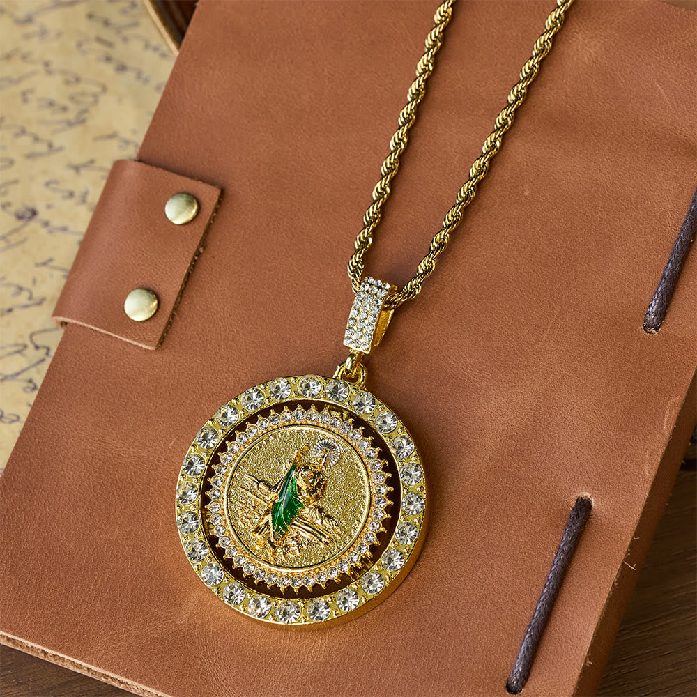 Rotating St. Jude Crystal Halo Necklace: A Symbol of Sacred Grace and Protection