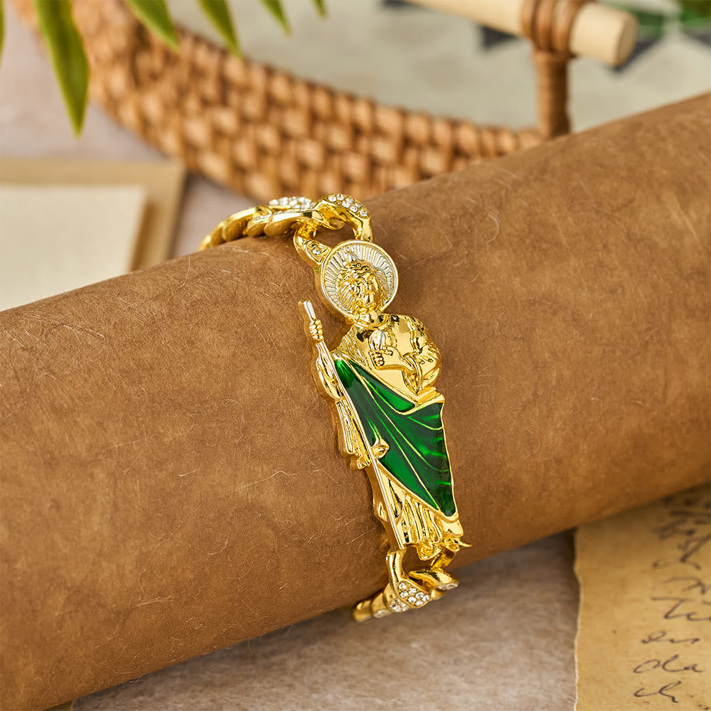 St. Jude with Green Robe Zircon Curb Bracelet: A Symbol of Sacred Grace and Protection