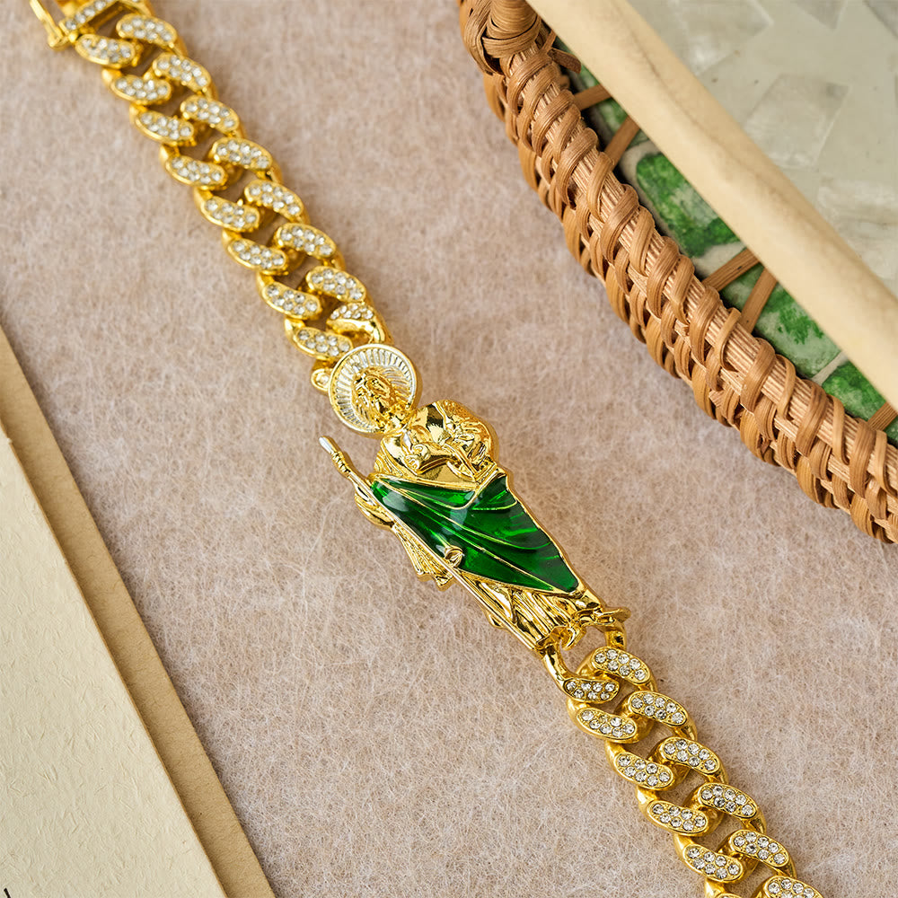 St. Jude with Green Robe Zircon Curb Bracelet: A Symbol of Sacred Grace and Protection
