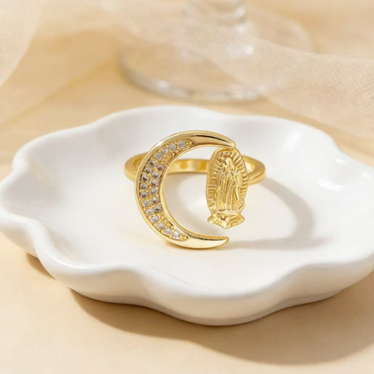 Heart/Moon/Oval Style Our Lady Ring: Sacred Devotion & Radiant Grace