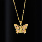 Spiritual Rebirth Butterfly Necklace: Our Lady Center & Crystal Wing Twisted Rope Chain