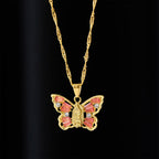 Spiritual Rebirth Butterfly Necklace: Our Lady Center & Crystal Wing Twisted Rope Chain