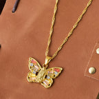 Spiritual Rebirth Butterfly Necklace: Our Lady Center & Crystal Wing Twisted Rope Chain