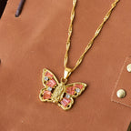 Spiritual Rebirth Butterfly Necklace: Our Lady Center & Crystal Wing Twisted Rope Chain