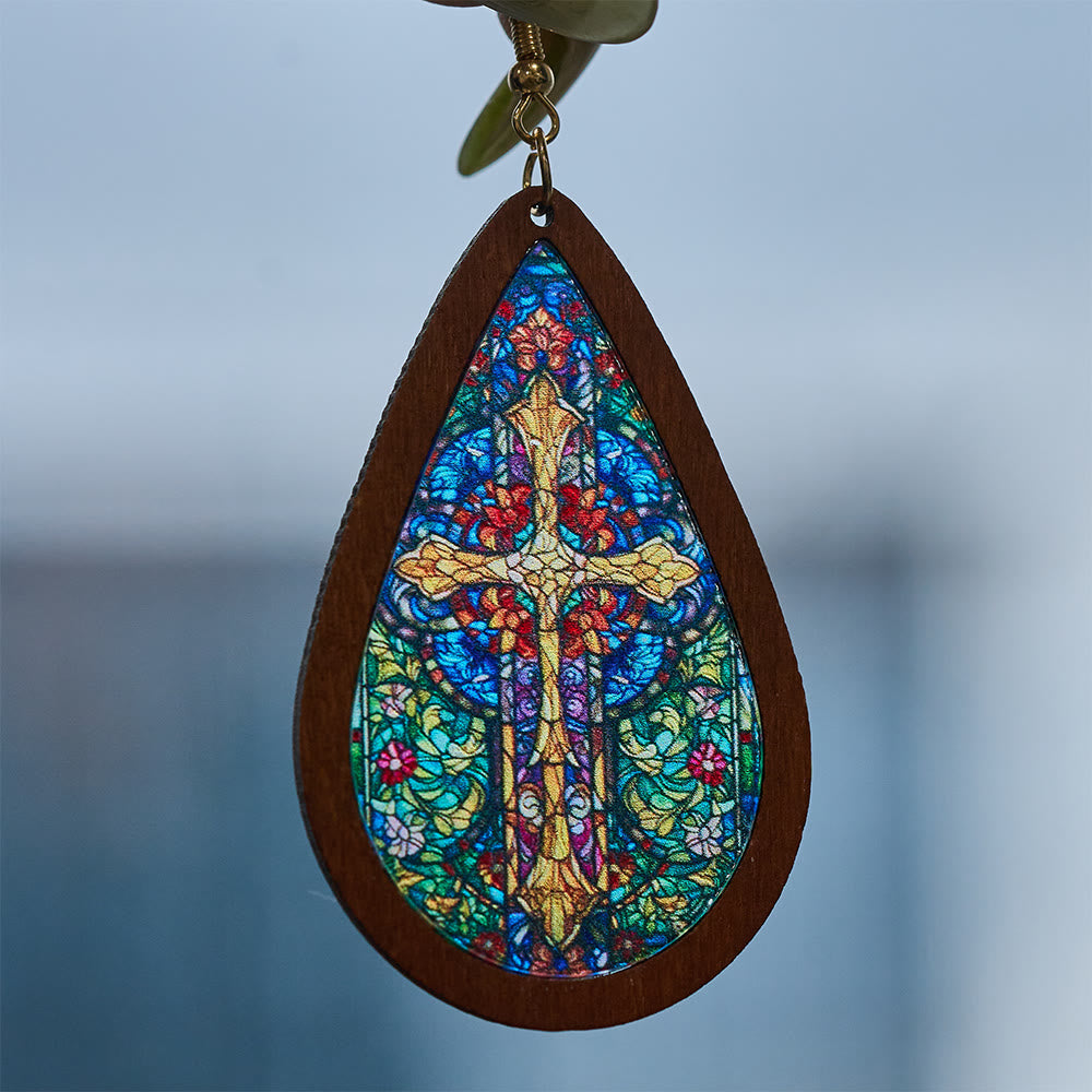 Glorious Grace Tear Drop Earrings Inspired by Colorful Church Window Art VIP
