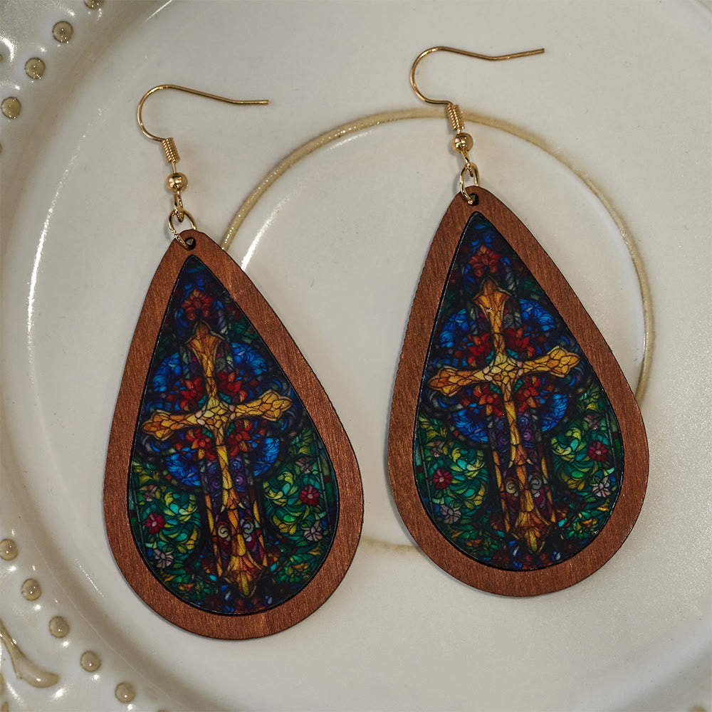 Glorious Grace Tear Drop Earrings Inspired by Colorful Church Window Art