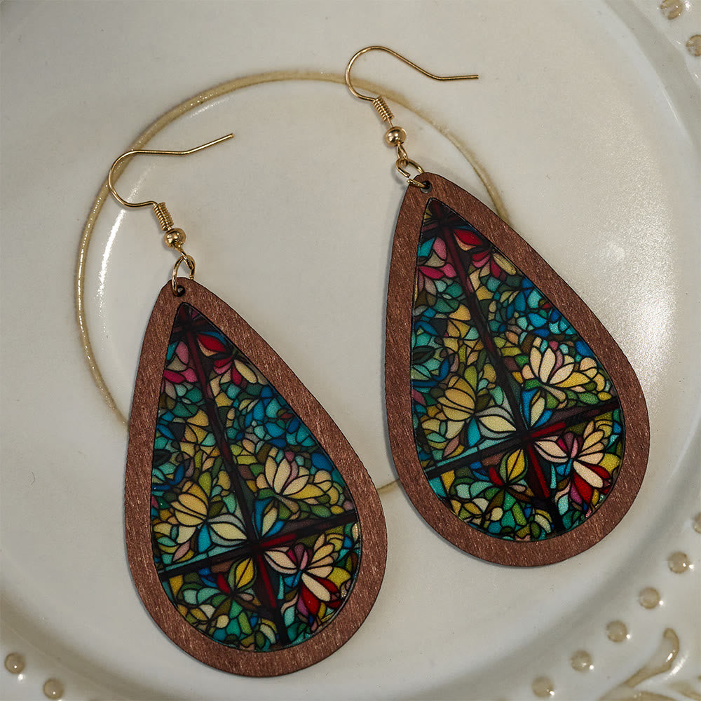 Glorious Grace Tear Drop Earrings Inspired by Colorful Church Window Art