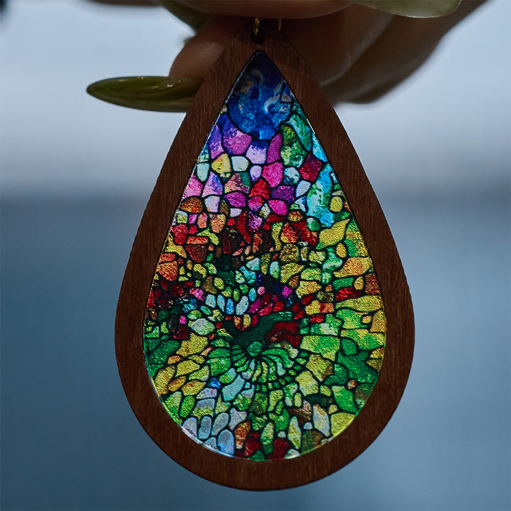 Glorious Grace Tear Drop Earrings Inspired by Colorful Church Window Art