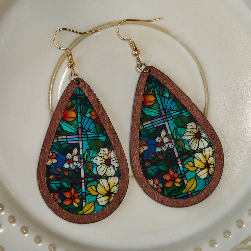 Glorious Grace Tear Drop Earrings Inspired by Colorful Church Window Art VIP