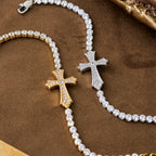 2-Color Elegant Zircon-Encrusted Cross Bracelet: A Symbol of Divine Grace & Elegance