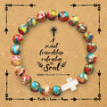 Natural Stone Cross Bracelet with Proverbs 27:9 Card: A Symbol of Divine Friendship & Grace