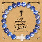 Natural Stone Cross Bracelet with Proverbs 27:9 Card: A Symbol of Divine Friendship & Grace