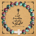 Natural Stone Cross Bracelet with Proverbs 27:9 Card: A Symbol of Divine Friendship & Grace