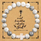 Natural Stone Cross Bracelet with Proverbs 27:9 Card: A Symbol of Divine Friendship & Grace