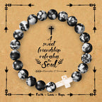 Natural Stone Cross Bracelet with Proverbs 27:9 Card: A Symbol of Divine Friendship & Grace
