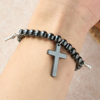 Hematite Bead Cross Bracelet with Mini Crucifix Charms: A Symbol of Divine Protection & Faith