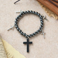 Hematite Bead Cross Bracelet with Mini Crucifix Charms: A Symbol of Divine Protection & Faith