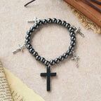 Hematite Bead Cross Bracelet with Mini Crucifix Charms: A Symbol of Divine Protection & Faith