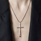 Sword Cross Necklace with Red Zircon Drop: A Sacred Keepsake for Believers