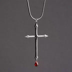 Sword Cross Necklace with Red Zircon Drop: A Sacred Keepsake for Believers