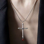 Sword Cross Necklace with Red Zircon Drop: A Sacred Keepsake for Believers