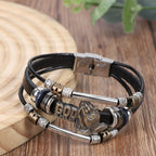 God Bless Me Praying Hands Leather Bracelet with Metal Accents