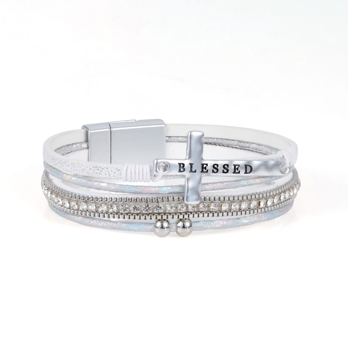 Multi-Layer BLESSED Cross Leather Bracelet with Zircon: A Symbol of Divine Grace & Spiritual Joy