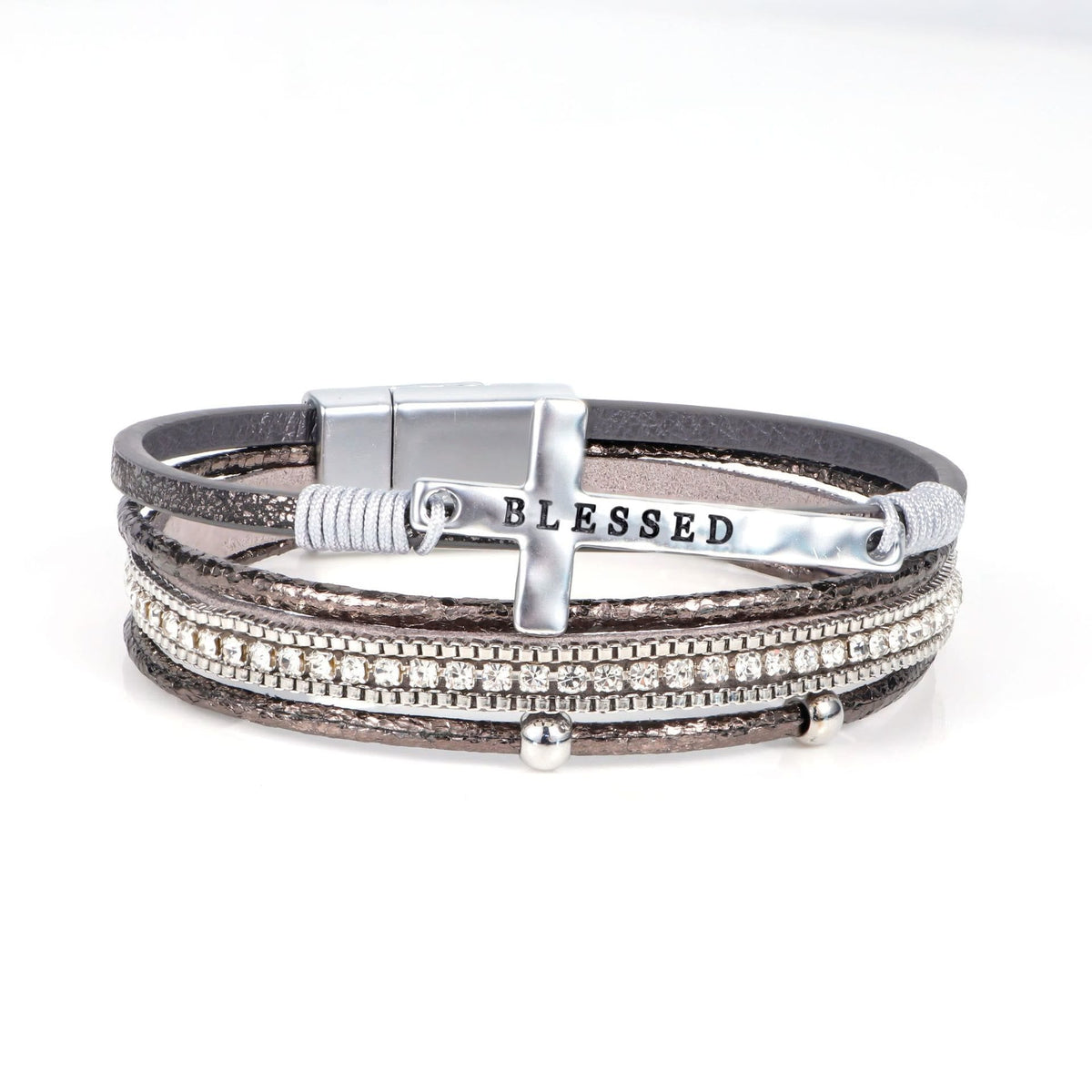 Multi-Layer BLESSED Cross Leather Bracelet with Zircon: A Symbol of Divine Grace & Spiritual Joy