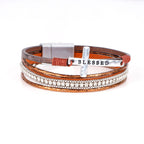 Multi-Layer BLESSED Cross Leather Bracelet with Zircon: A Symbol of Divine Grace & Spiritual Joy