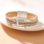Multi-Layer BLESSED Cross Leather Bracelet with Zircon: A Symbol of Divine Grace & Spiritual Joy