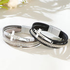 Multi-Layer BLESSED Cross Leather Bracelet with Zircon: A Symbol of Divine Grace & Spiritual Joy