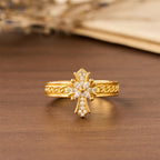 Zircon Cross Enamel Fleur-de-Lis Ring Set: Emblem of Divine Purity & Redemption