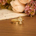 Zircon Cross Enamel Fleur-de-Lis Ring Set: Emblem of Divine Purity & Redemption