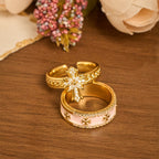 Zircon Cross Enamel Fleur-de-Lis Ring Set: Emblem of Divine Purity & Redemption