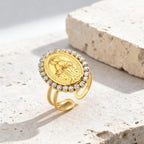 Our Lady Miraculous Medal CZ Halo Open Adjustable Faith Ring