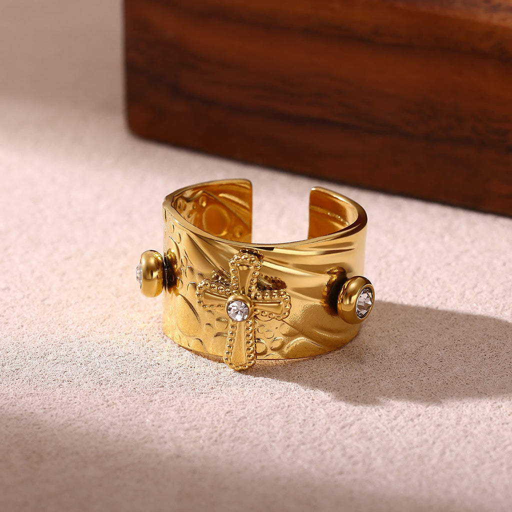 Redemption Cross CZ Embellished Wide Band Devotion Ring