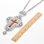 Gem-Adorned Ornate Orthodox Cross Pendant Necklace: Emblem of Redemption & Divine Glory